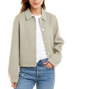 Theory Combo Crop Leather-Trim Wool & Cashmere-Blend Jacket